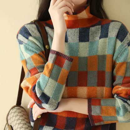 Léa Blanchet® | Nieuwe Prachtige Kleurrijke Checkerboard Gebreide Bovenkleding Trui Voor Vrouwen
