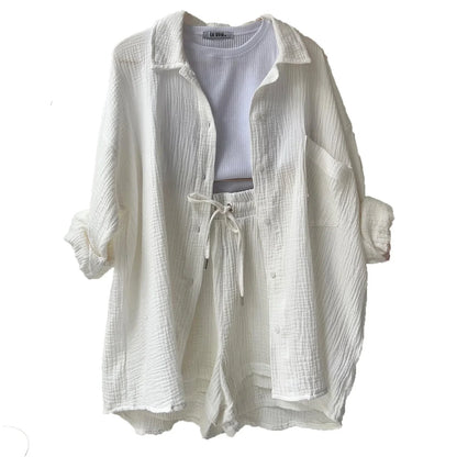 Léa Blanchet® | Fashion Outfit met lange mouwen, katoenen blouse en korte broek 2 delige sets