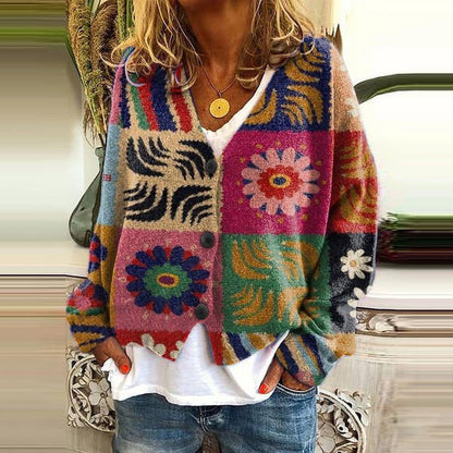 Fleur Rousse® | Abstracte print casual mantel sweater