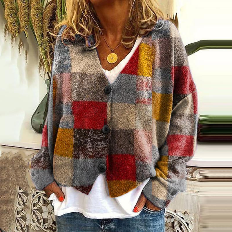 Fleur Rousse® | Abstracte print casual mantel sweater